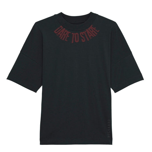 „Огромна черна тениска с ефект – дизайн „Осмели се да се вгледаш“